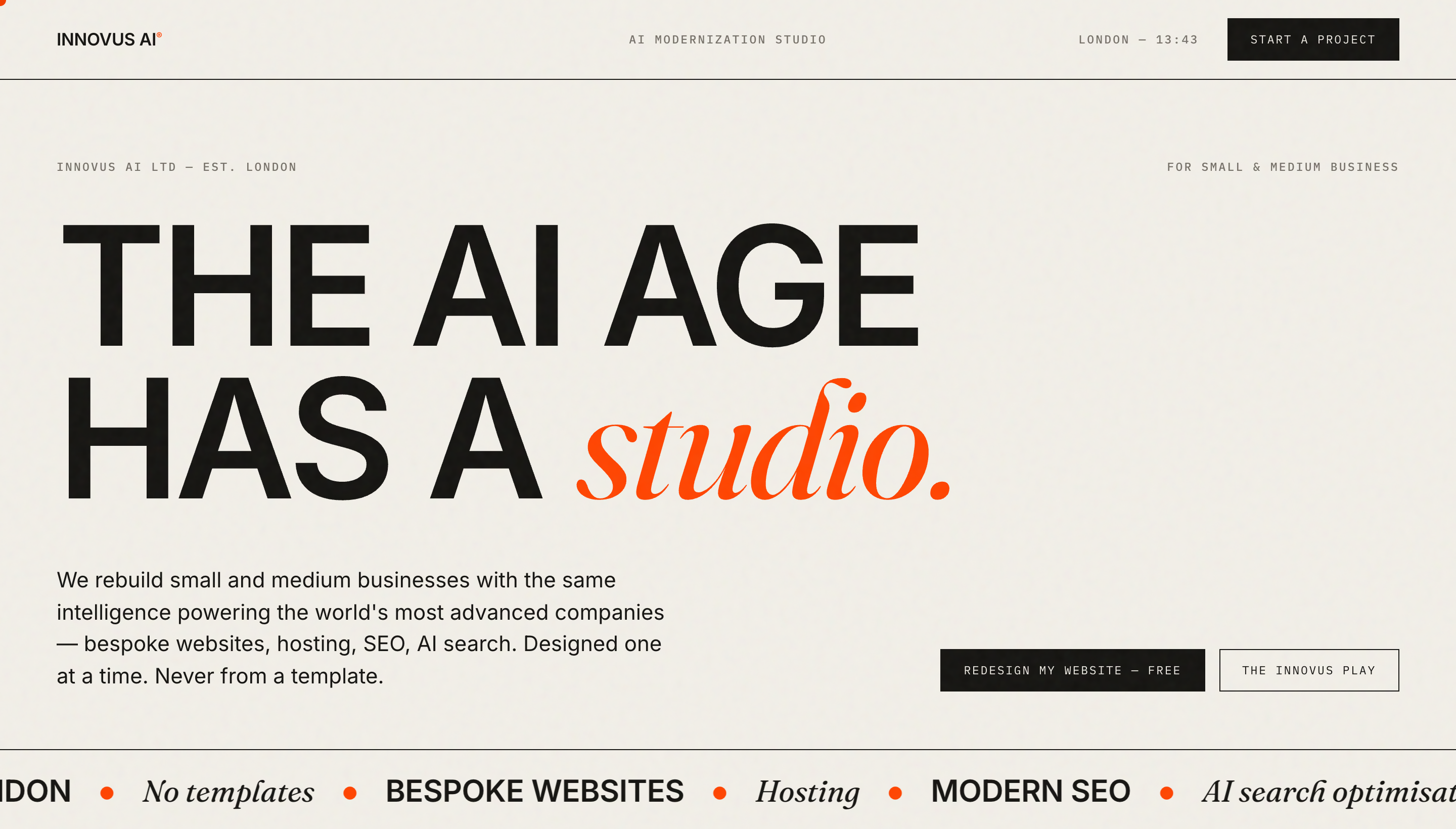 innovus.studio, live site hero